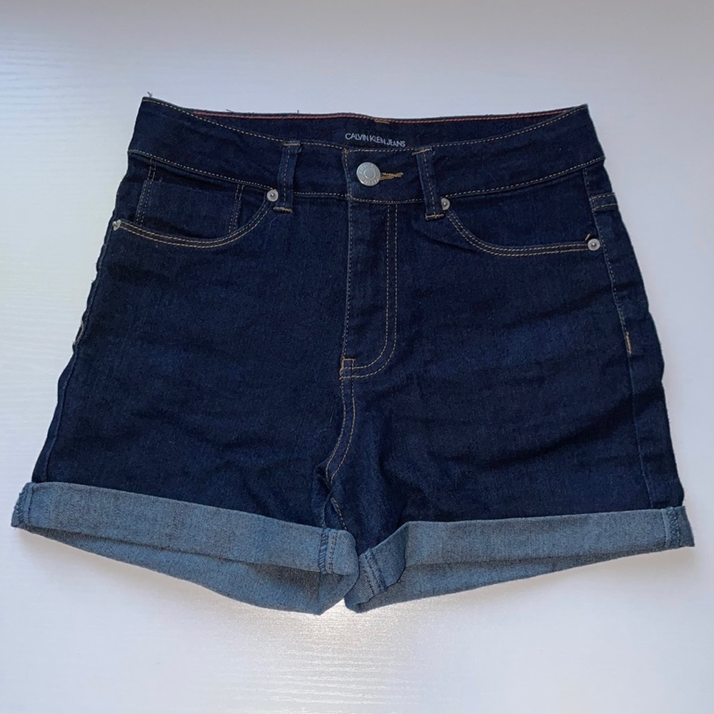 Calvin Klein dark wash jean shorts for girls